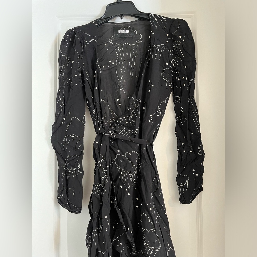 Reformation Cloud Print Mini Wrap Dress